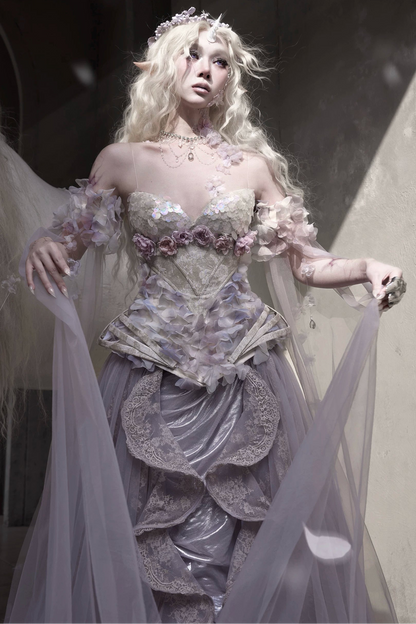 月光花卉束胸上衣+袖子+华丽项链