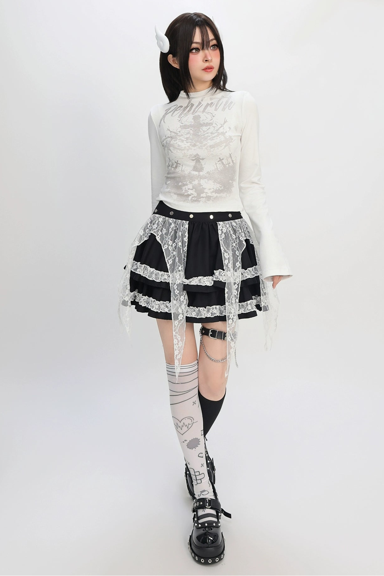 サブカルスモールタートルネックトップス