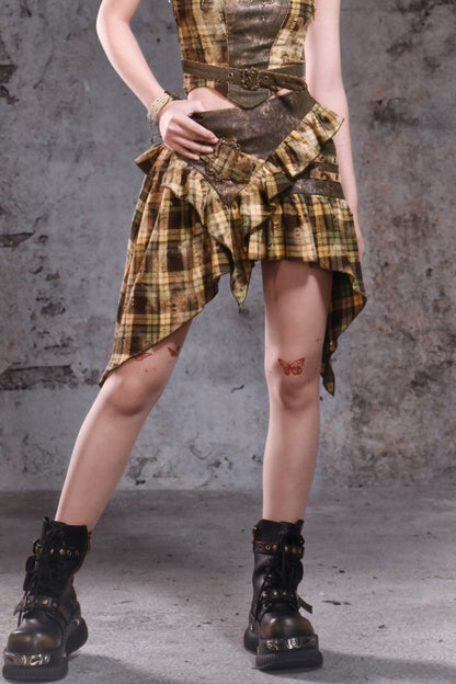 [Reservations] y2k Yellow Check Forest Skirt