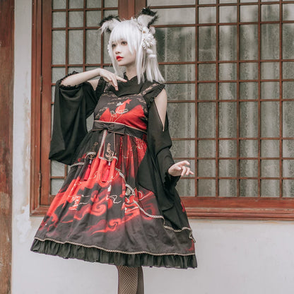 Rüschen-Kitsune-Transparentes-Stufenkleid