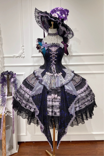[Pre-order Deadline: August 29] Purple x Black Dark Gothic Butterfly Lace-Up Corset Bustier