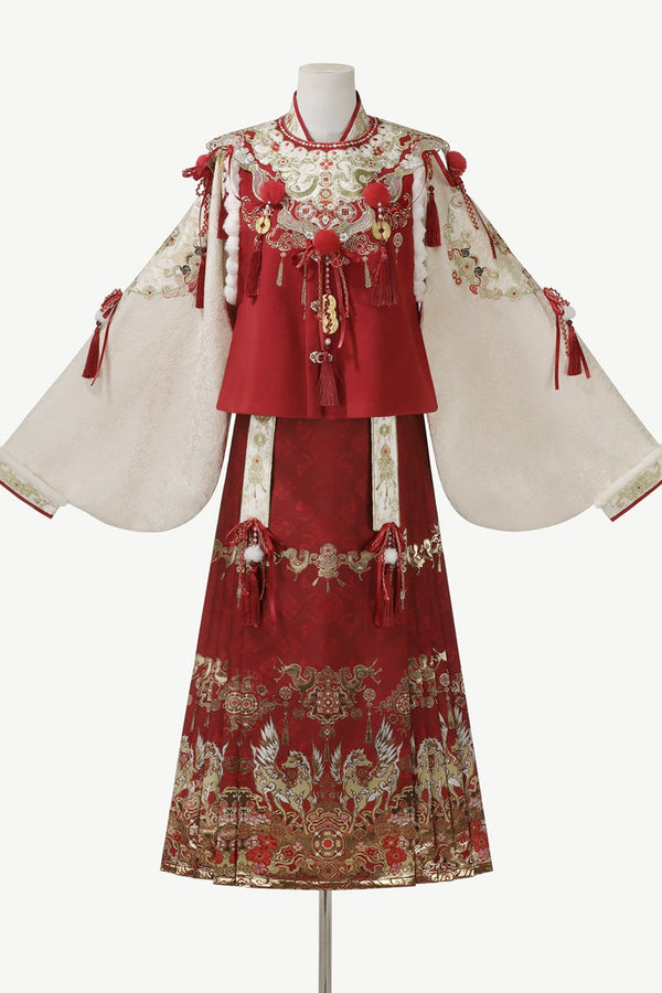 Gorgeous retro china top + skirt + vest + shoulders