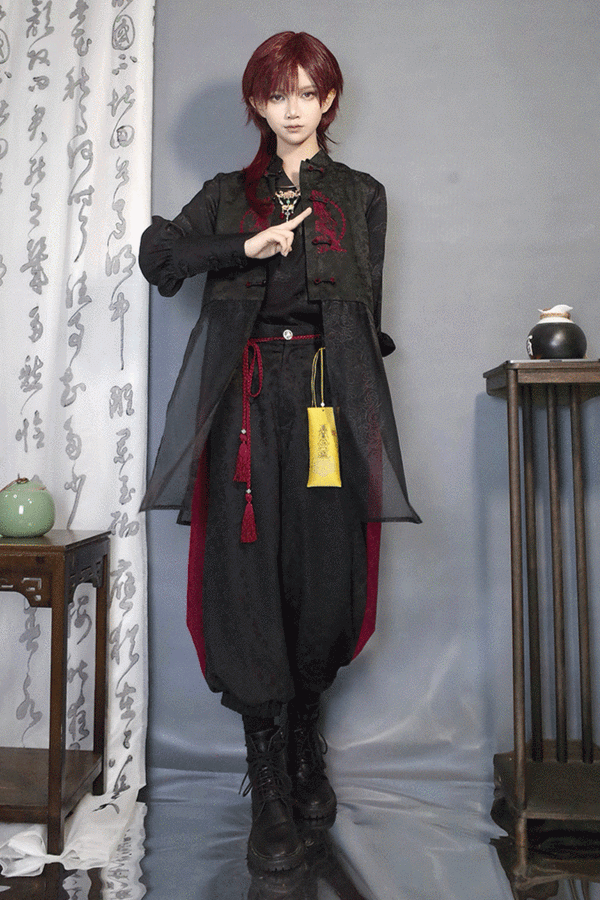 チャイナダークパターンレイヤードイレギュラースーツ