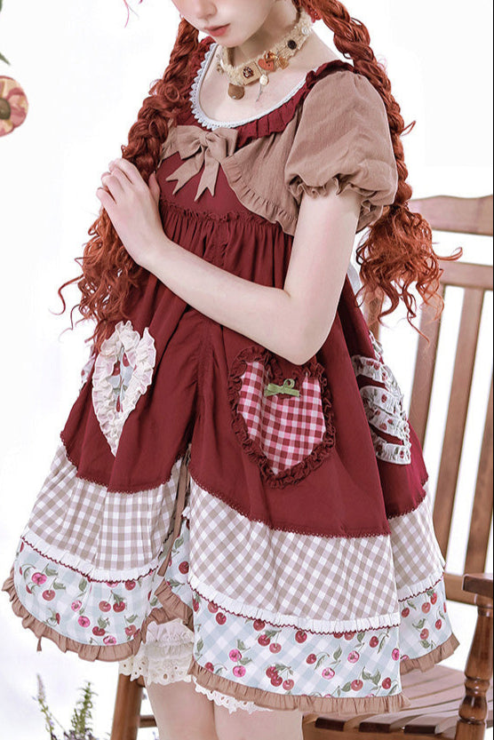 Retro Doll Cherry Check Lolita Dress