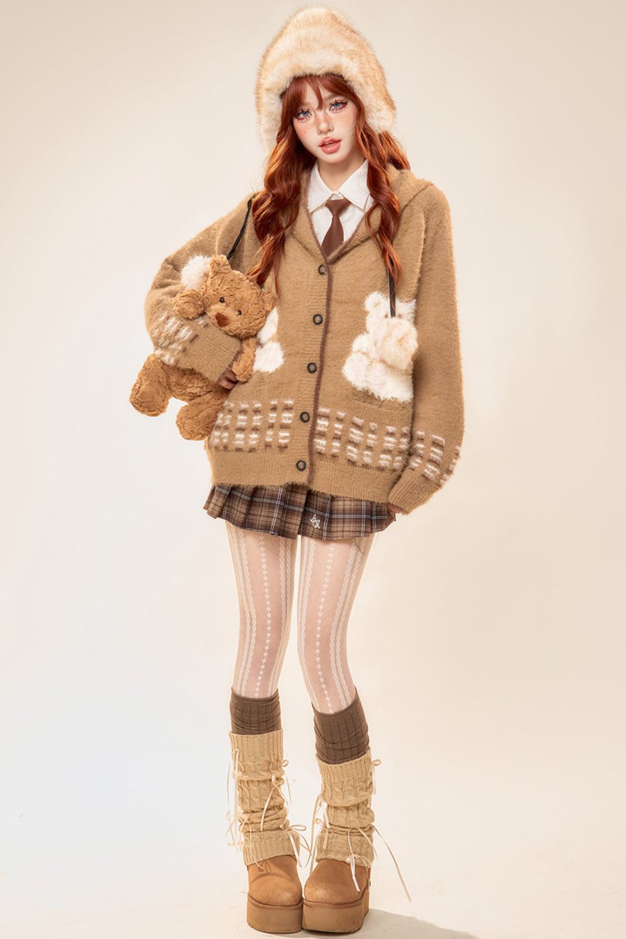 Bear Knittrese Fooded Cardigan