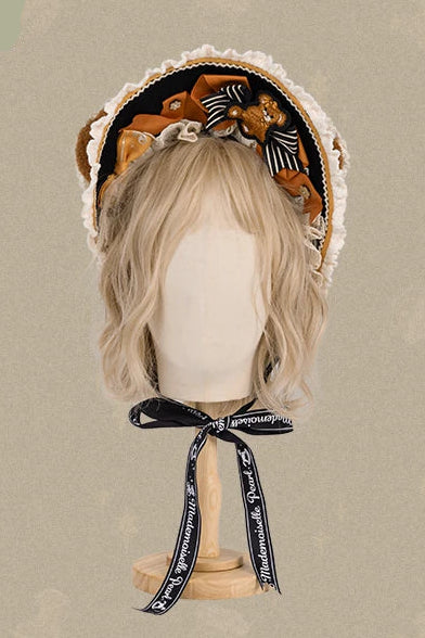 【9月8日予約締切】Vintage Teddy Bear Classic Lolita Series Accessories（Black Hat With Ribbon Train / Mini Hat &amp; Bear Ear KC With Ribbon Decoration / Bear Ear Bonnet / Brown Bear Brooch / Bear Embroidered Brooch）