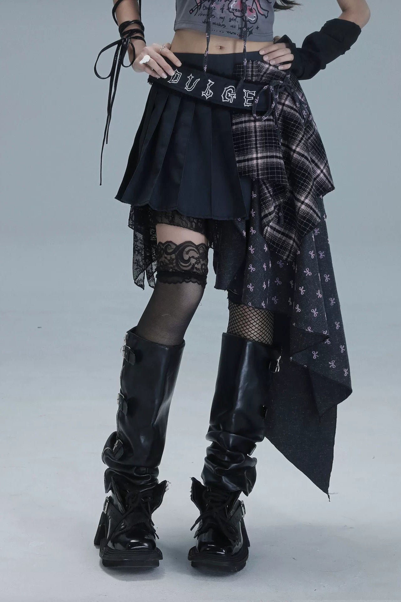 チェックパッチワークアシメスカート