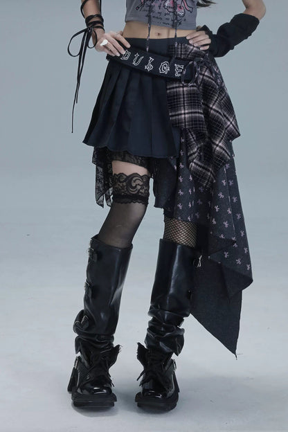 チェックパッチワークアシメスカート