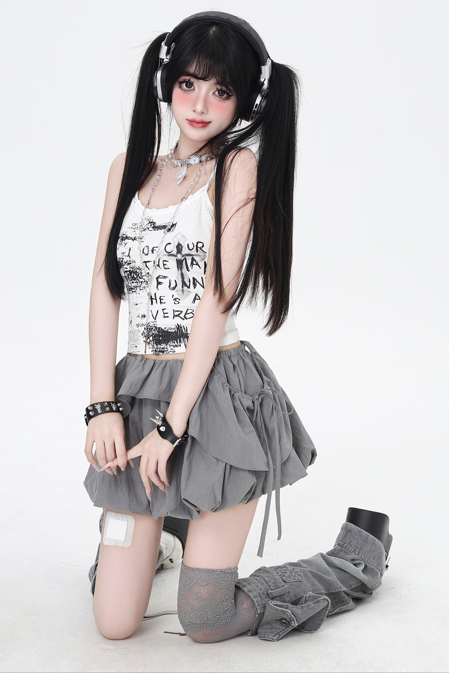 3-Style One-Shoulder Drawstring Top & Skirt