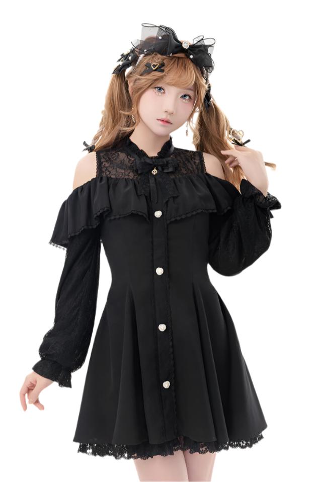 [Reservation product] Race frills off -shoulder dress