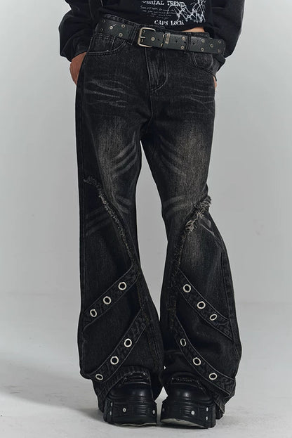 レトロウォッシュドフレイドジーンズパンツ