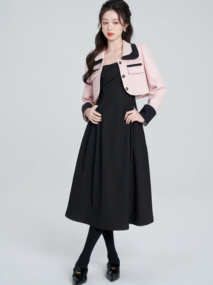 Pink French Chic Short Jacket + Suspender Dress