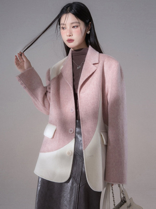 Peach Lapel Velvet Wool Jacket