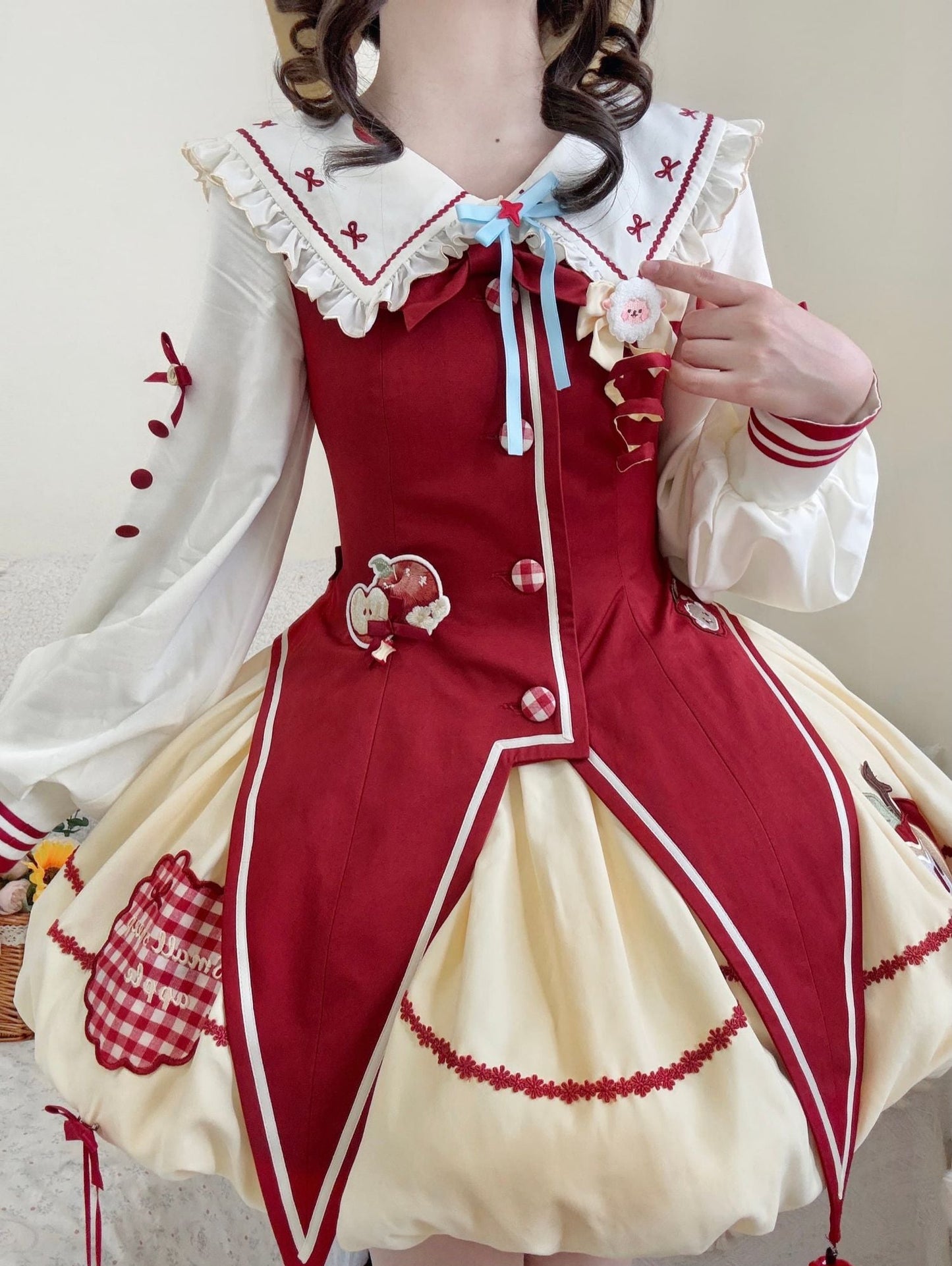 Fairy Tale Little Sheep Apple Balloon Clown Dress Suit + Accessories