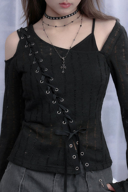 スパイシーレースアップフェイクツーピーストップス