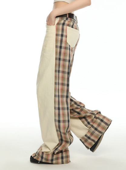 Loose Check Asymmetrical Pants