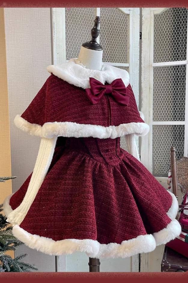 [Reserved product] First Snow Red Cape Mant Dress Suit + Pannier