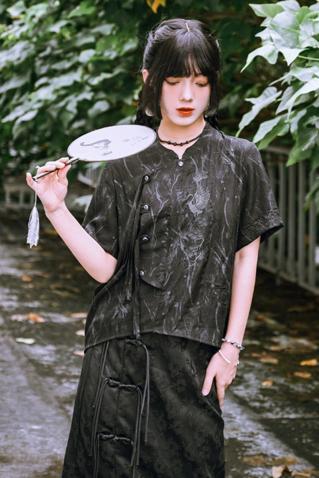 Retro China Tassel Stand Collar Shirt