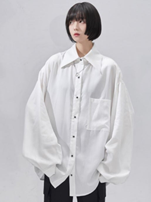 Loose Draped Tencel Long Sleeve Shirt