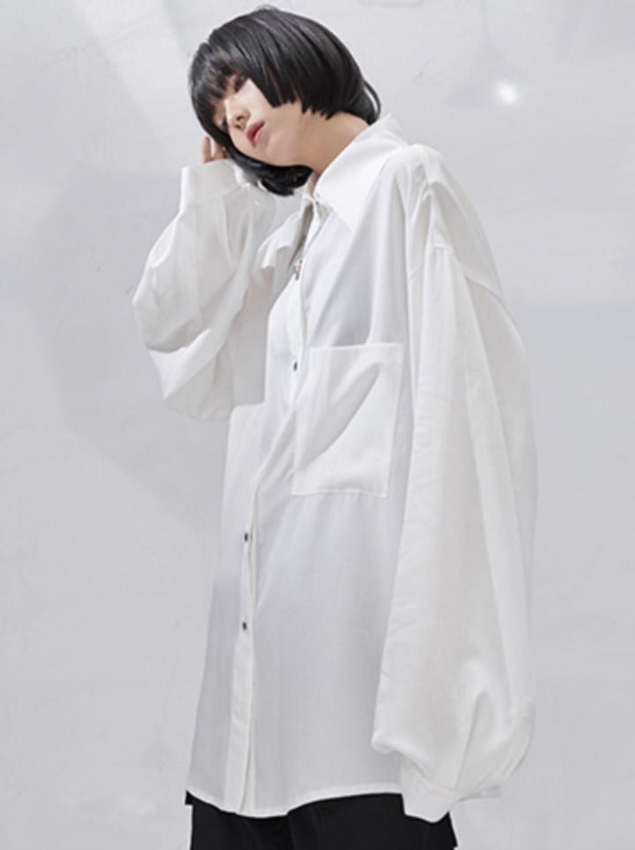 Loose Draped Tencel Long Sleeve Shirt