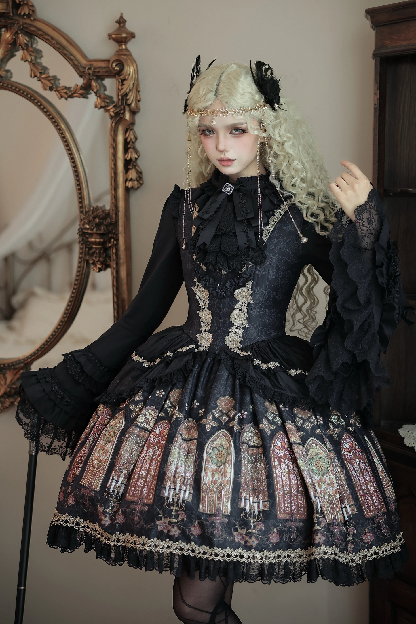 【9月28日予約締切】Gothic Lolita Stained Glass Lace Ruffle Corset JSK Dress