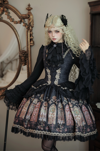 【9月28日予約締切】Gothic Lolita Stained Glass Lace Ruffle Corset JSK Dress