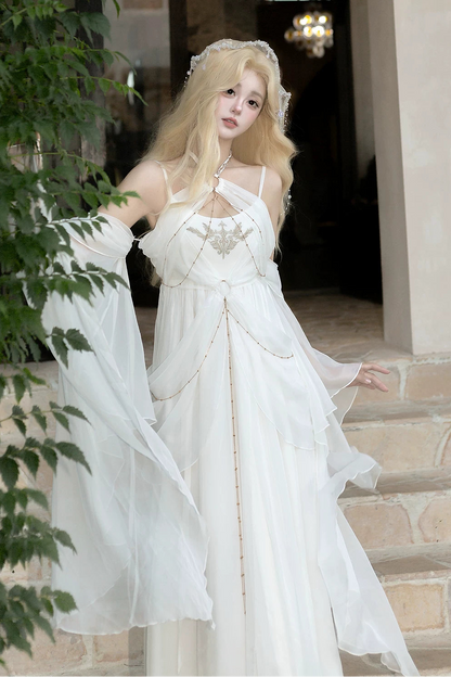 [Vorbestellschluss 14. Juli] Griechische-Göttin-Fantasy-Kleid mit Neckholder und Schalärmeln