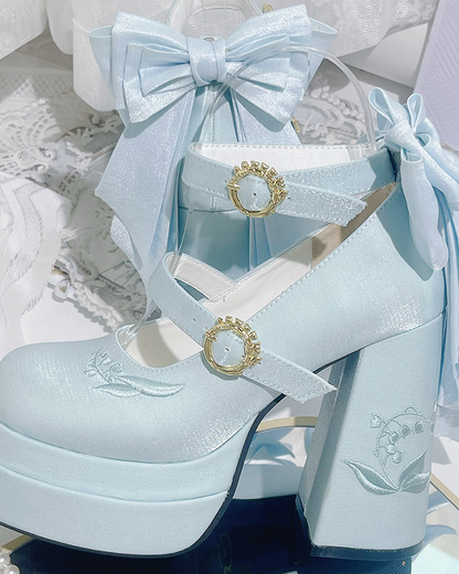 スイートマカロンカラーリボンロリータヒール