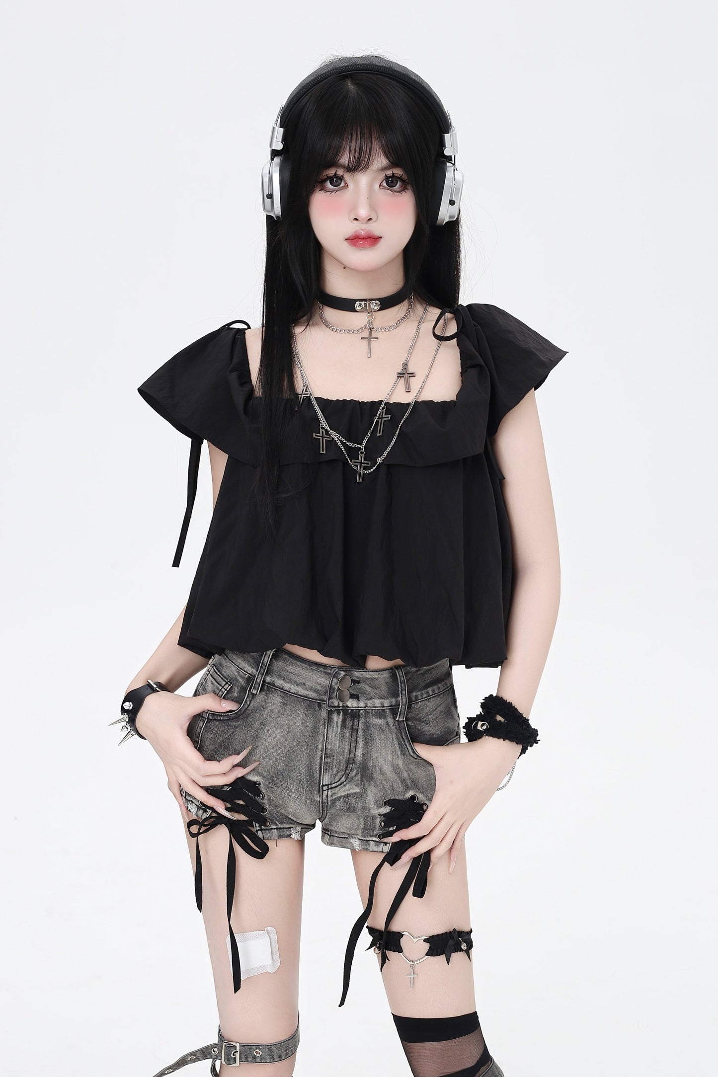 3-Style One-Shoulder Drawstring Top & Skirt