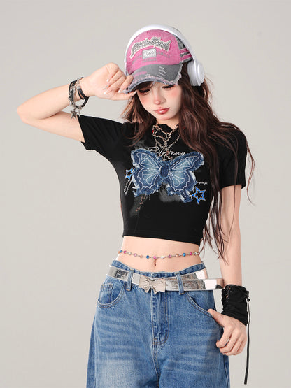 Blue Ice Butterfly Crop T-Shirt