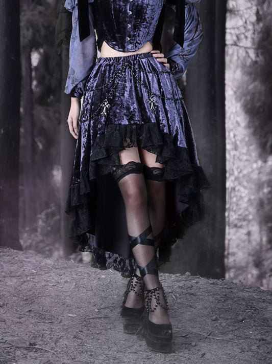 Blood supply original ◆ Luna ritual Velvet Gothic elastic waist bead chain trailing lace skirt autumn
