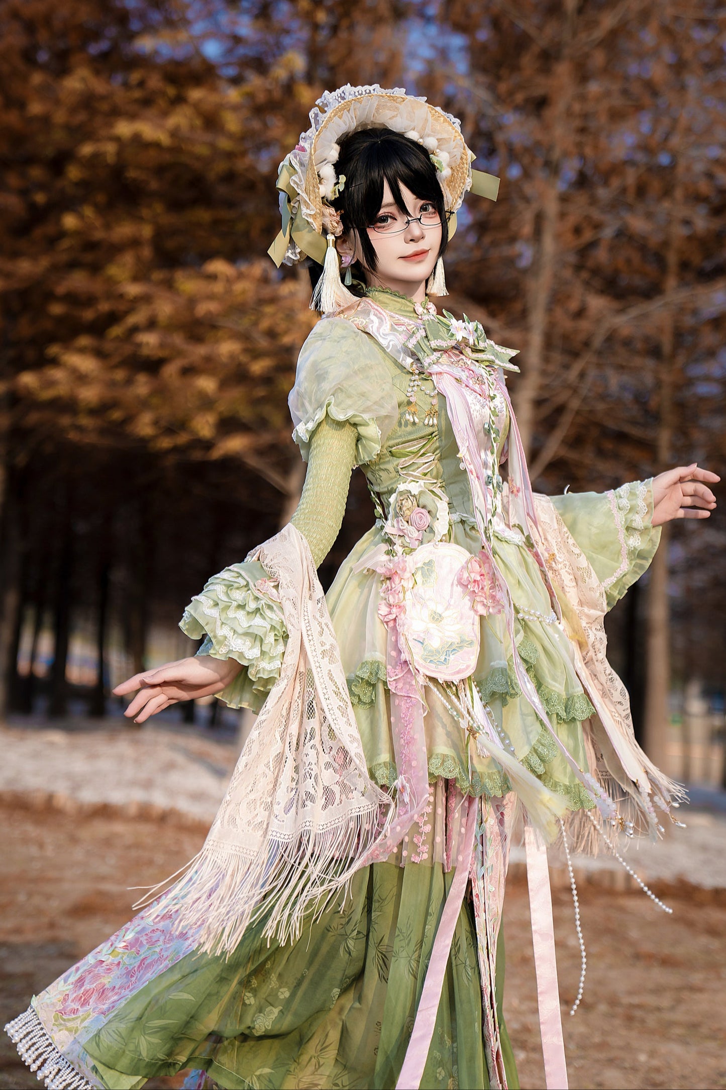 [Mar. 18th reservation deadline] China Lolita Pink Green Horse Face Two Piece Set Complete