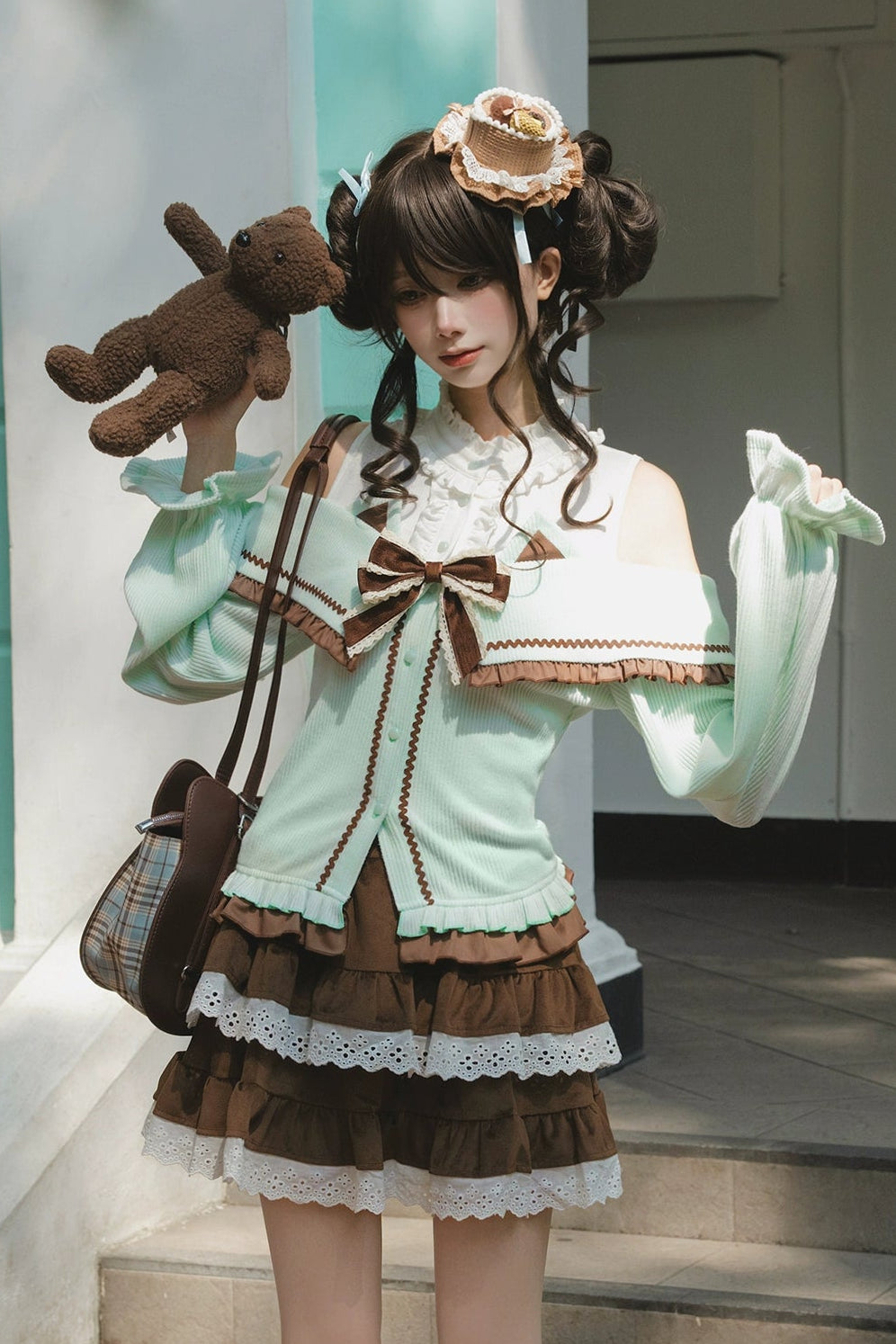 ワンショルダーニットセーター+スカート