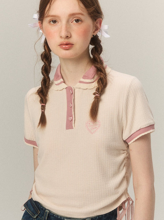 Polo Collar Shoulder Sweet Logo Top