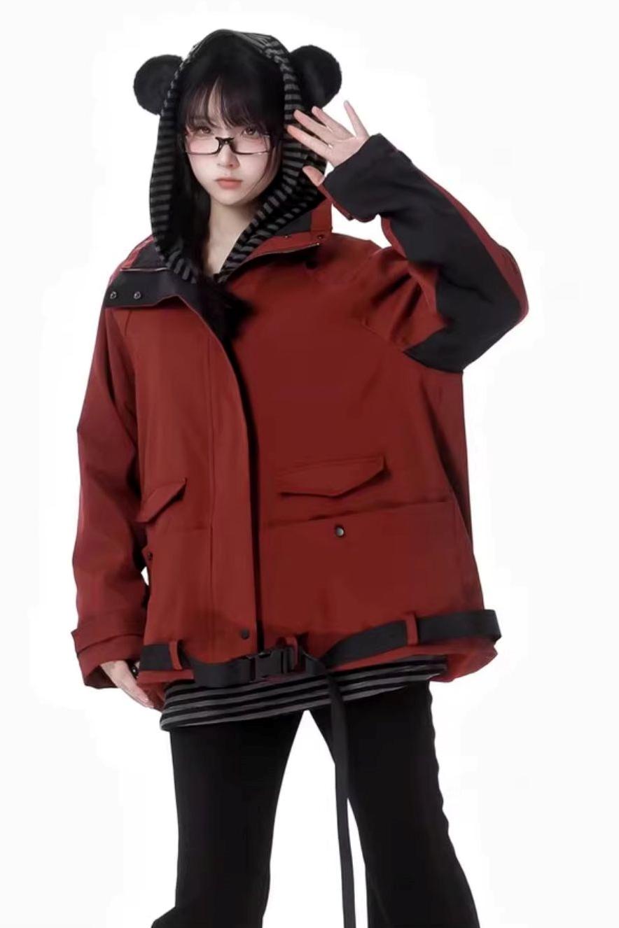 Red Black Cargo Fleece Jacket Setup