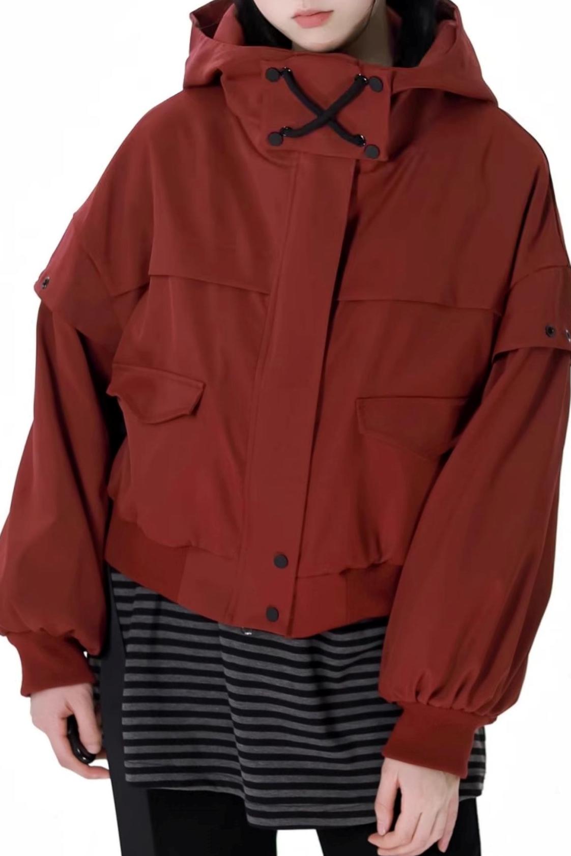 Red Black Cargo Fleece Jacket Setup