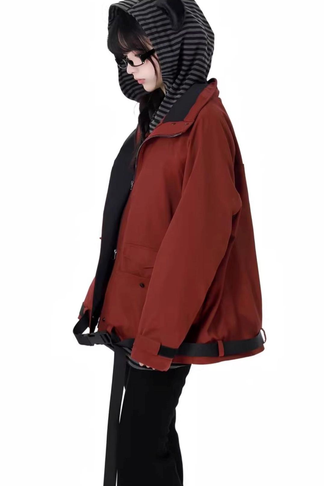 Red Black Cargo Fleece Jacket Setup