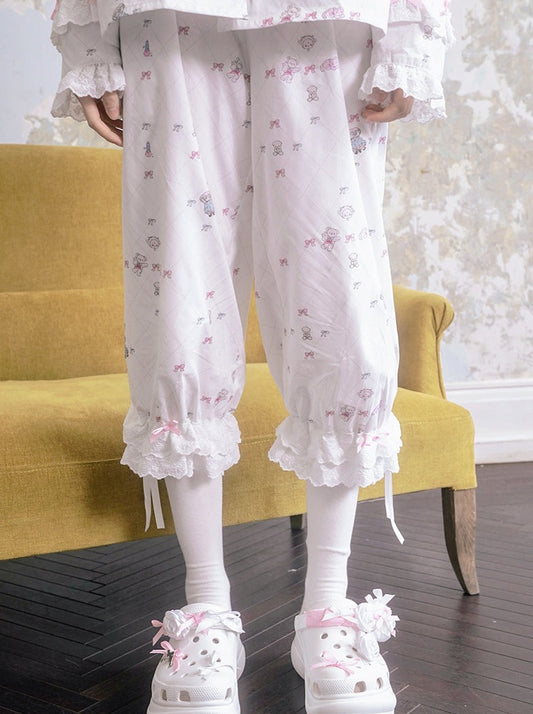 Milky Hearts Cute Print Ribbon Home Middle Loungewear