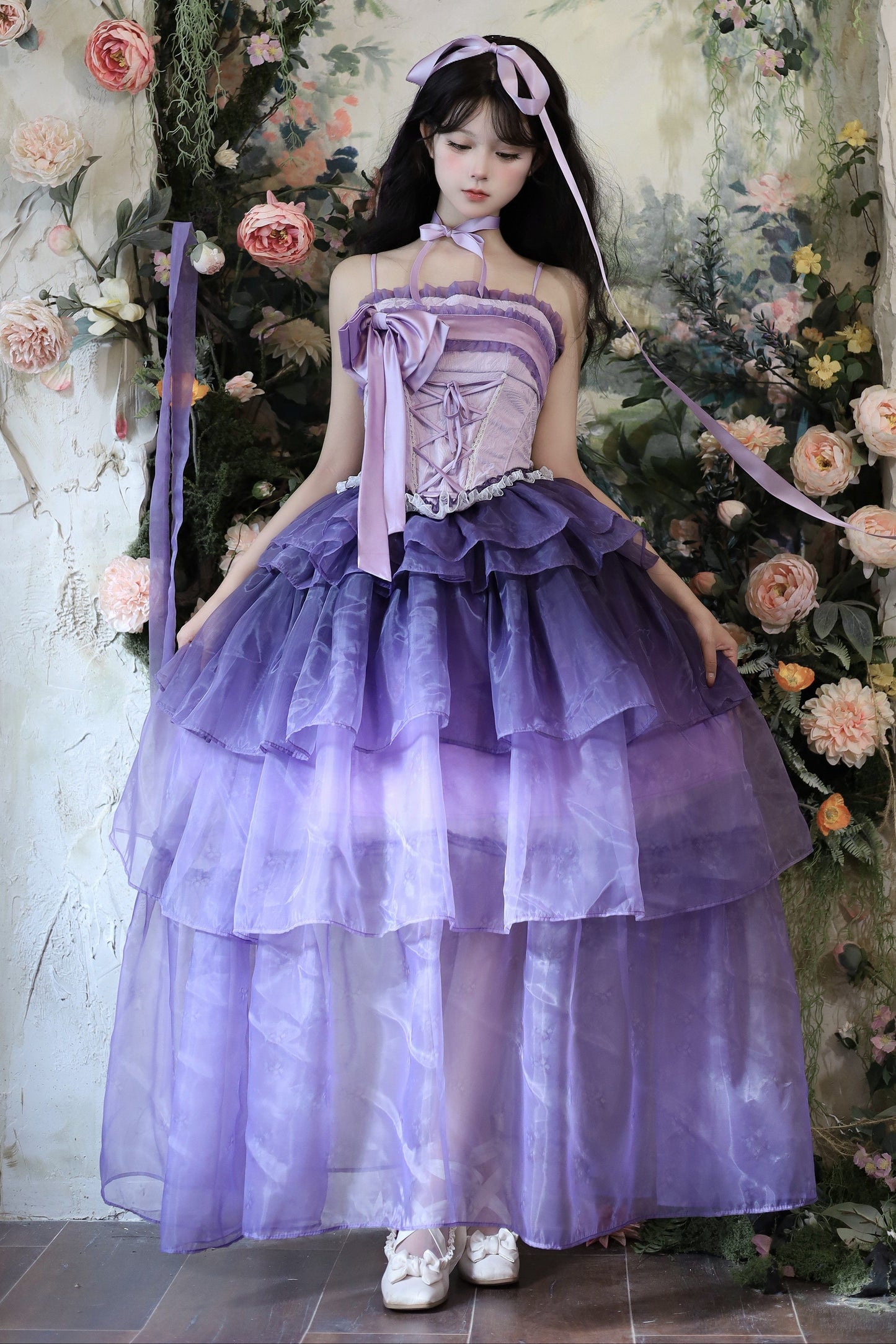 Lily Wisteria Elegant Top + Ruffle Skirt