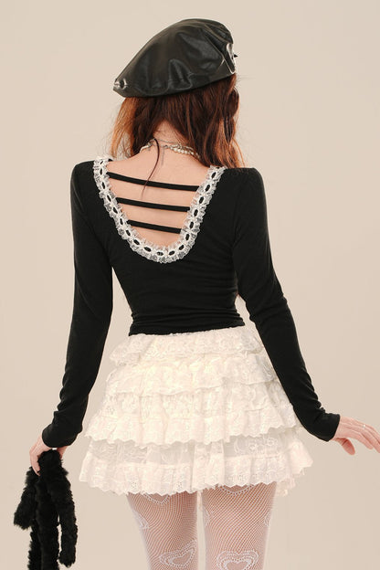 Ballet Lace Long Sleeve Slim Top