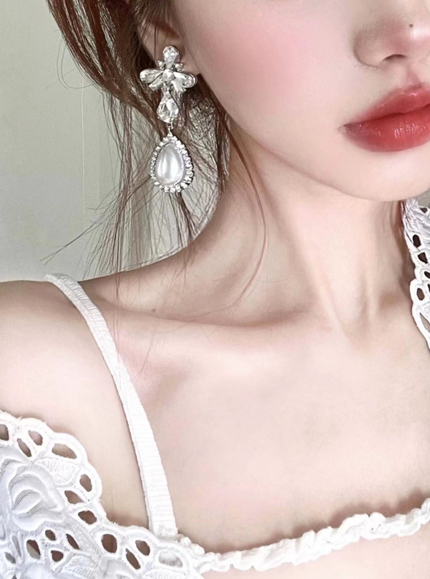 Baroque style pearl flower piercing + earrings