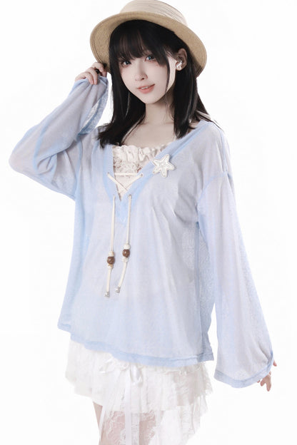 Seaside-Smok-Oberteile + Neckholder-Unterhemd + Asymmetrischer Rock
