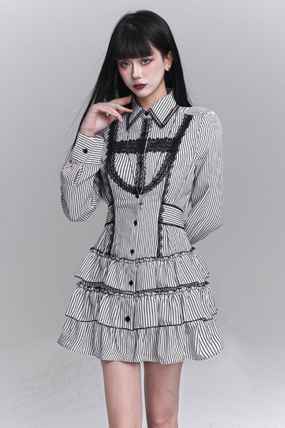 Gothic Style Striped Shirt Dress