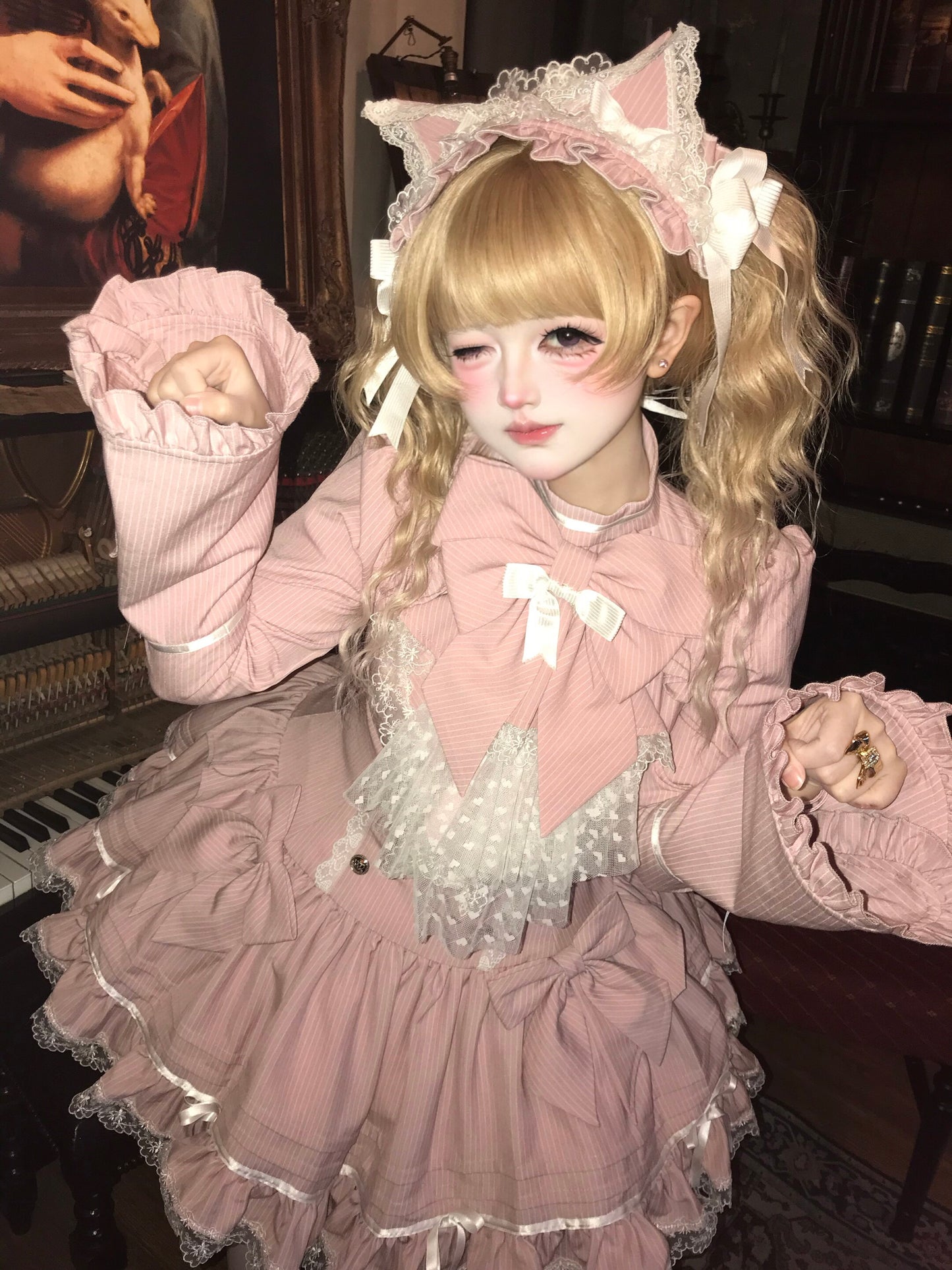 [Pre-order Deadline: April 25] Phantom Cat Series Cat Ear Hairband + Ribbon Veil Hat