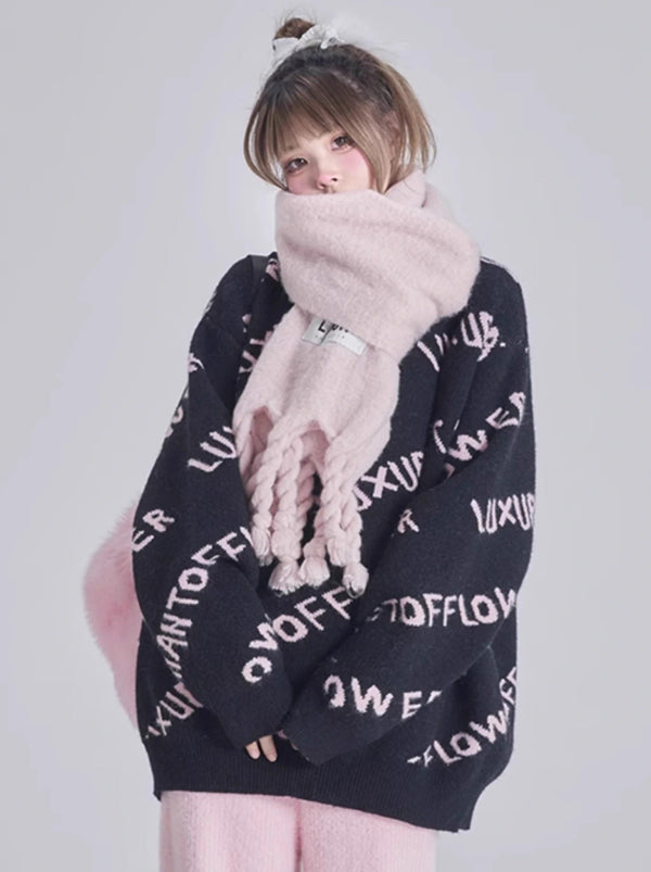 Lazy style pullover knit sweater [plain, lined