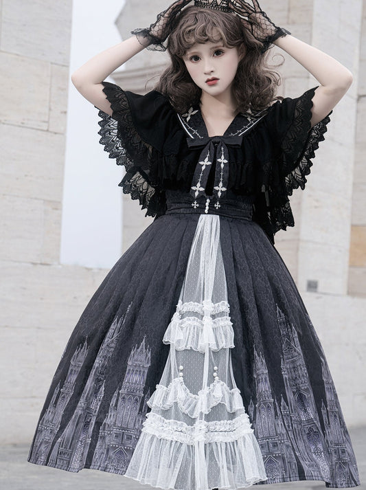 Girl's Nevermore Original Chapel of Silence Lolita elegantly printed jsk slip dress shawl dress