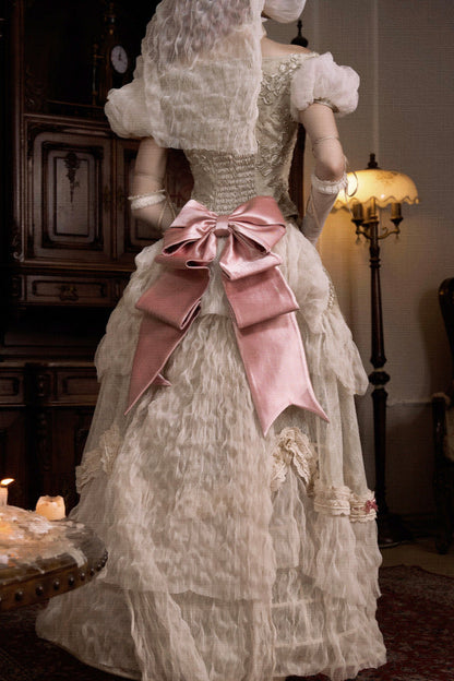 French Elegant Lolita Long Skirt + Hip Cushion Brace Skirt + Big Bow