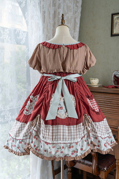 Retro Doll Cherry Check Lolita Dress