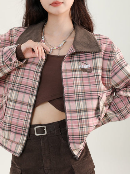 Lapel Sweet Retro Check Jacket