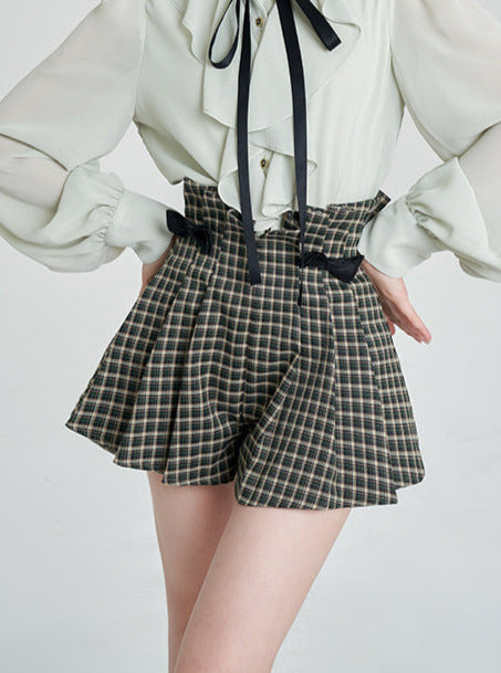 French Green Check Bow Shorts